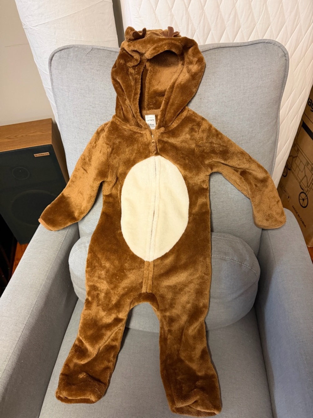 Carter's Brown Plush Hooded Baby Jumpsuit